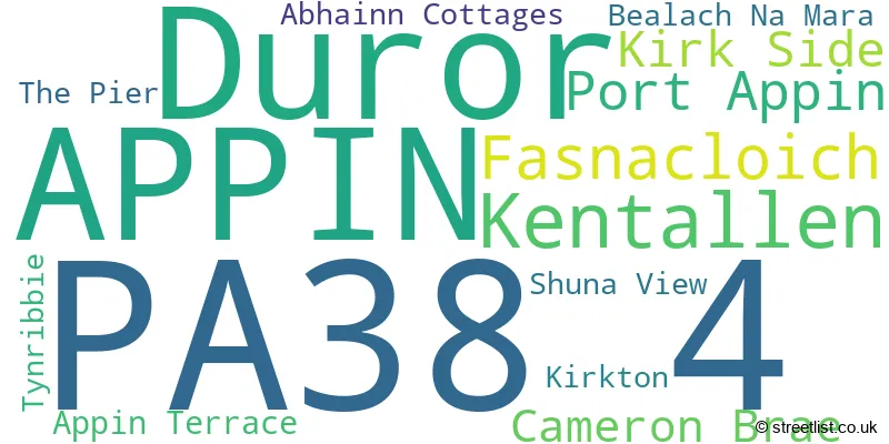 A word cloud for the PA38 4 postcode